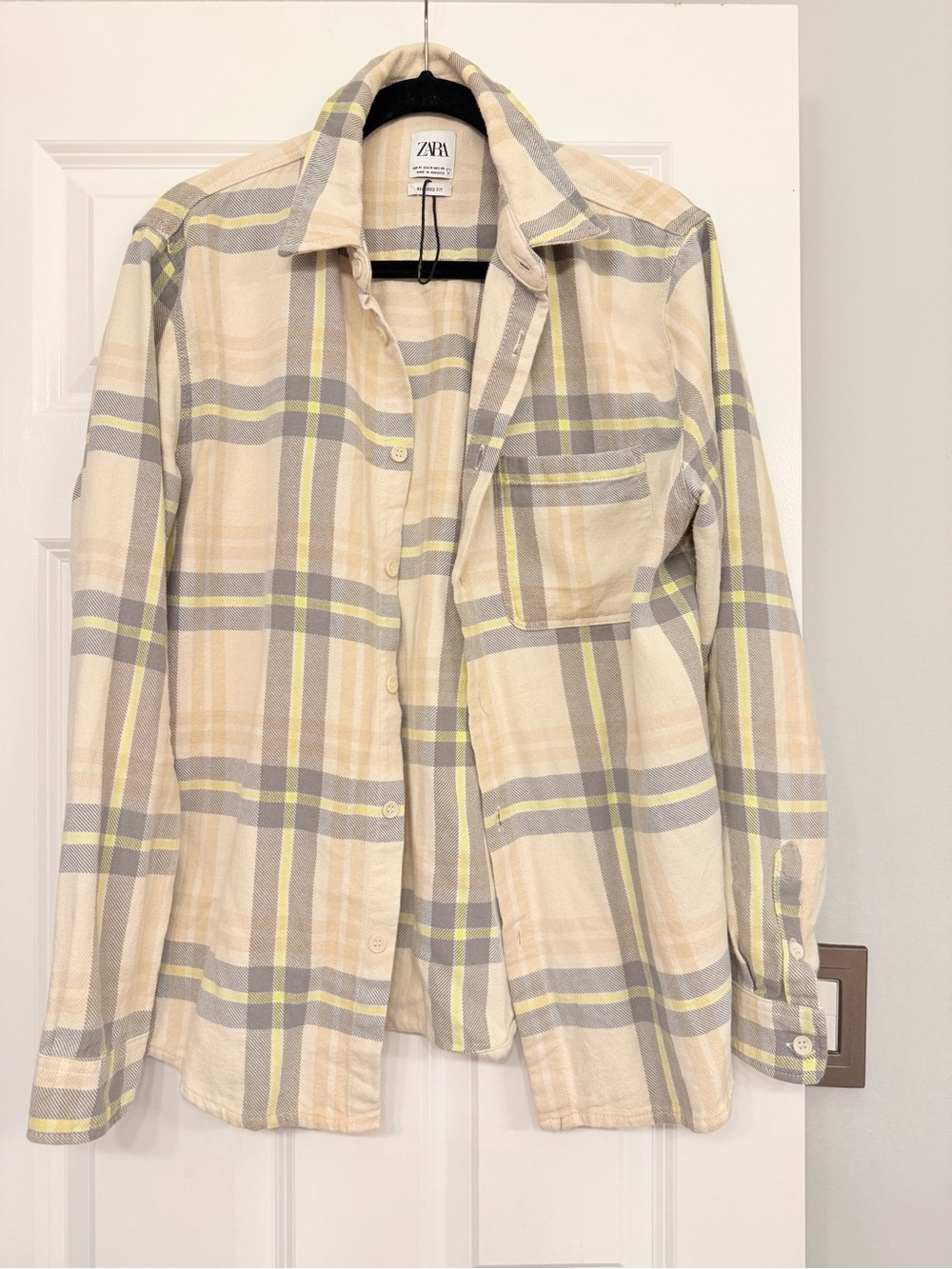 Zara Cream, Gray & Yellow Plaid Men's Cotton Button-Down Shirt